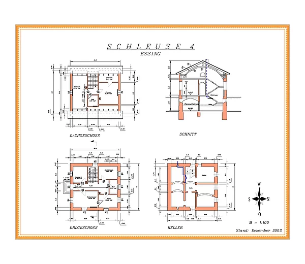 Bestandsgrundriss und -schnitt des Schleusenwärterhauses Nr. 4 bei Essing.