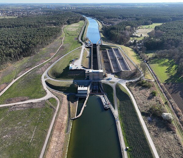 Luftaufnahme der Schleuse Erlangen