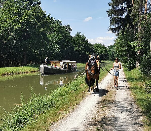Treideln am Kanal bei Mühlhausen