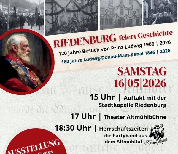 Bühnenprogramm

ab 15.00 Uhr Stadtkapelle Riedenburg
um 17.00 Uhr Theater der Altmühlbühne Riedenburg
ab 18.30 Uhr Partystimmung mit der Band „Herrschaftszeiten“
Kulinarisches Programm

Grillstand und Käse von Hofvermarktung Tratner
Fischgrill vom Altmühlfischereiverein Riedenburg
Kaffee & Kuchen
Weinstand/Aperitiv vom Peter´s Hof 
Kinderprogramm

Bastel- und Malstation
Kinderschminken
Besuch der Drei-Burgen-Königin